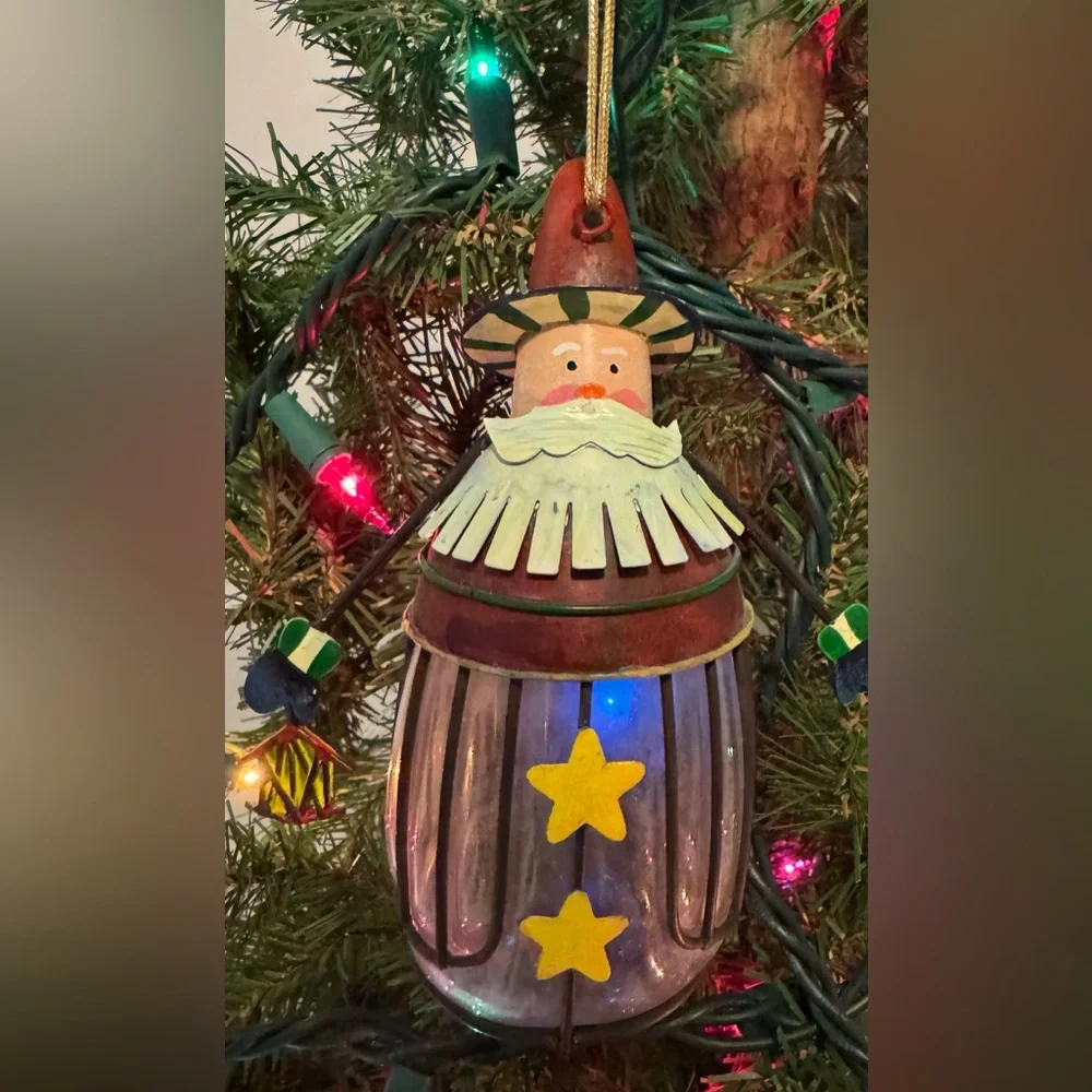 Rustic Metal Glass Santa Ornament Figurine NWT Vintage Target 2001